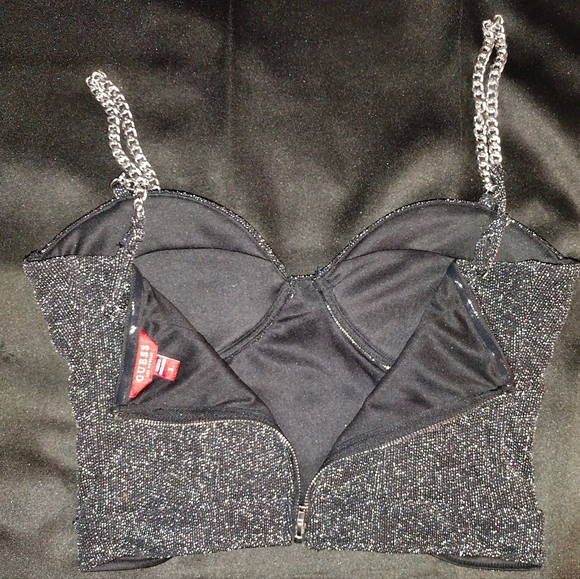 Guess Size SML Black Glitter Crop Top - Picture 3 of 4